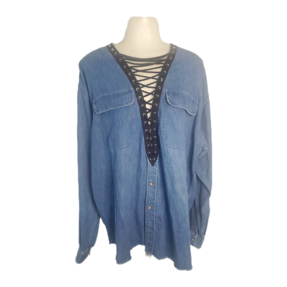 🆓  Furst Of A Kind upcycled blue lace up long sleeve Large/Extra Large